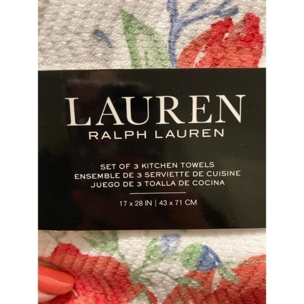 Lauren Ralph Lauren Home Kitchen Set NWT 3 Red Blue Floral Towels‎ 2 Mini Mitts